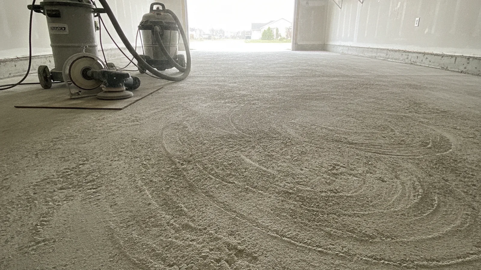 Mechanically prepared concrete floor during surface grinding