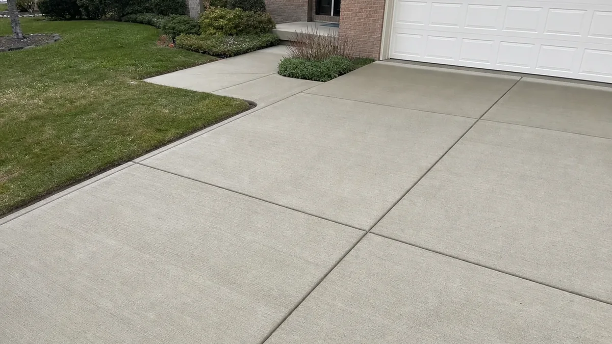 Finished broom concrete driveway and front walk at a St Joseph County Indiana home near Mishawaka and Granger